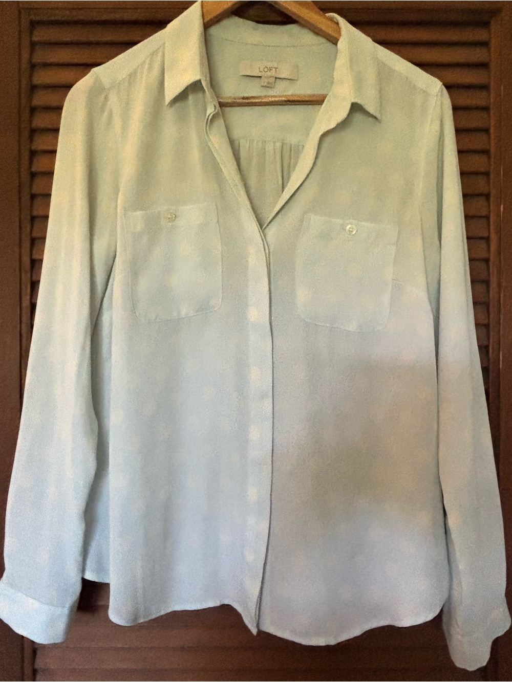 LOFT Light Blue Long-Sleeve Button Blouse